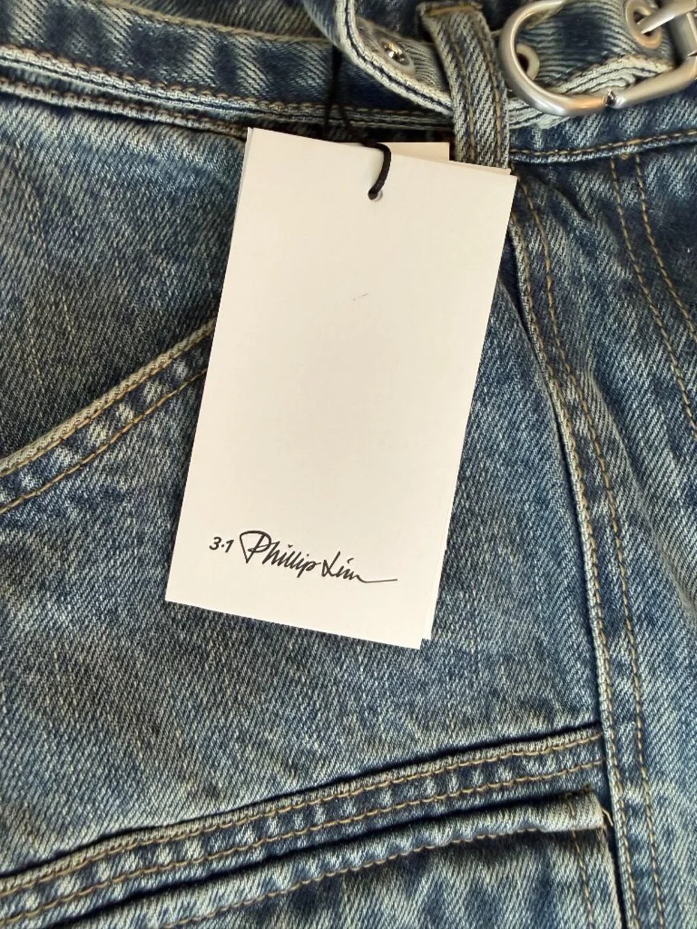 MSRP $550 - Women's 8 - Phillip Lim Blue Belted Wide-Leg Jeans - 100% Cotton